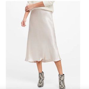 Satin Midi Slip Skirt in Champagne NWT
